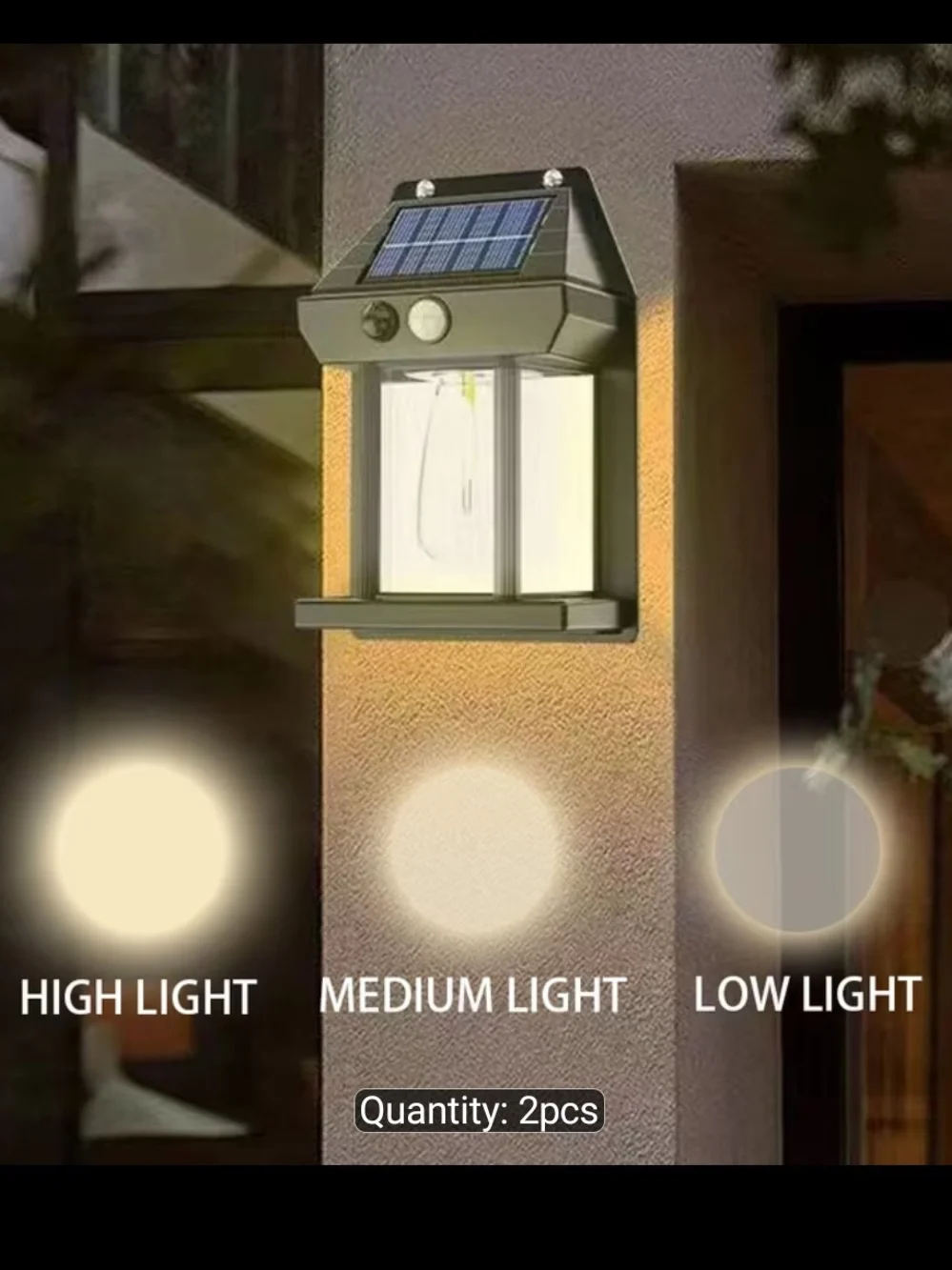 2pack of Solar Interaction Wall Lamp With 3 modes - Black